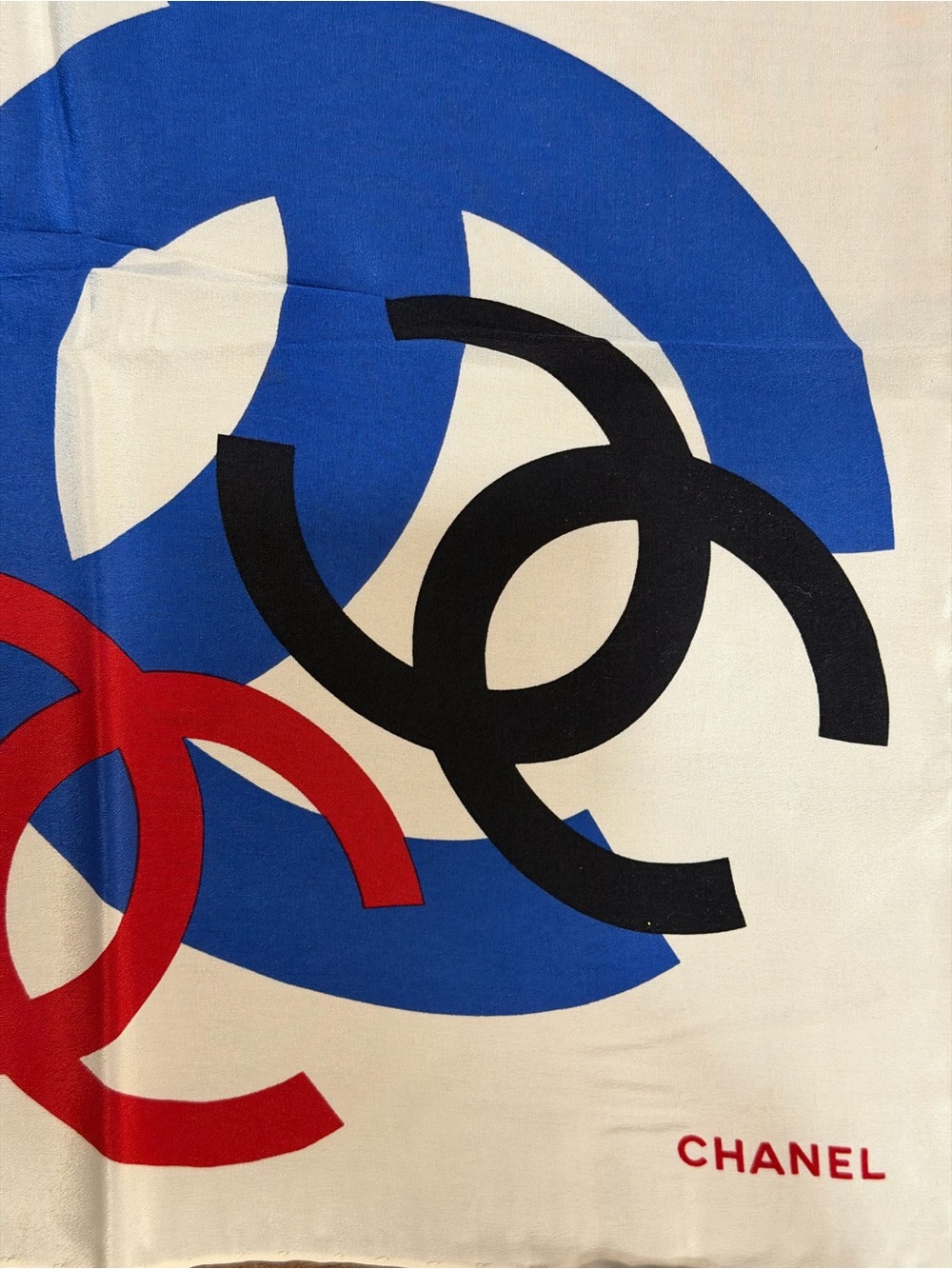 CHANEL Multicolor CC Logo Silk Scarf - White, Red, Blue, Yellow, Green, Black - Picture 4 of 8